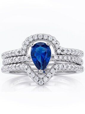 Blue Sapphire Gemstone ring set, size 7, 925 Sterling Silver Charmed Aroma